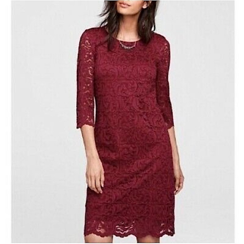 GARNET HILL Burgundy Three-Quarter-Sleeve Lace Dress womens size 10